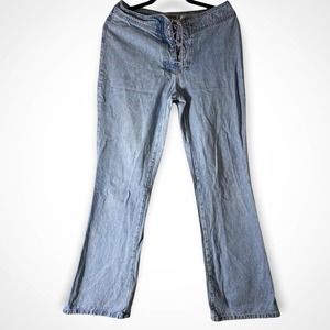Vintage Denim Lace-Up Flare Jeans